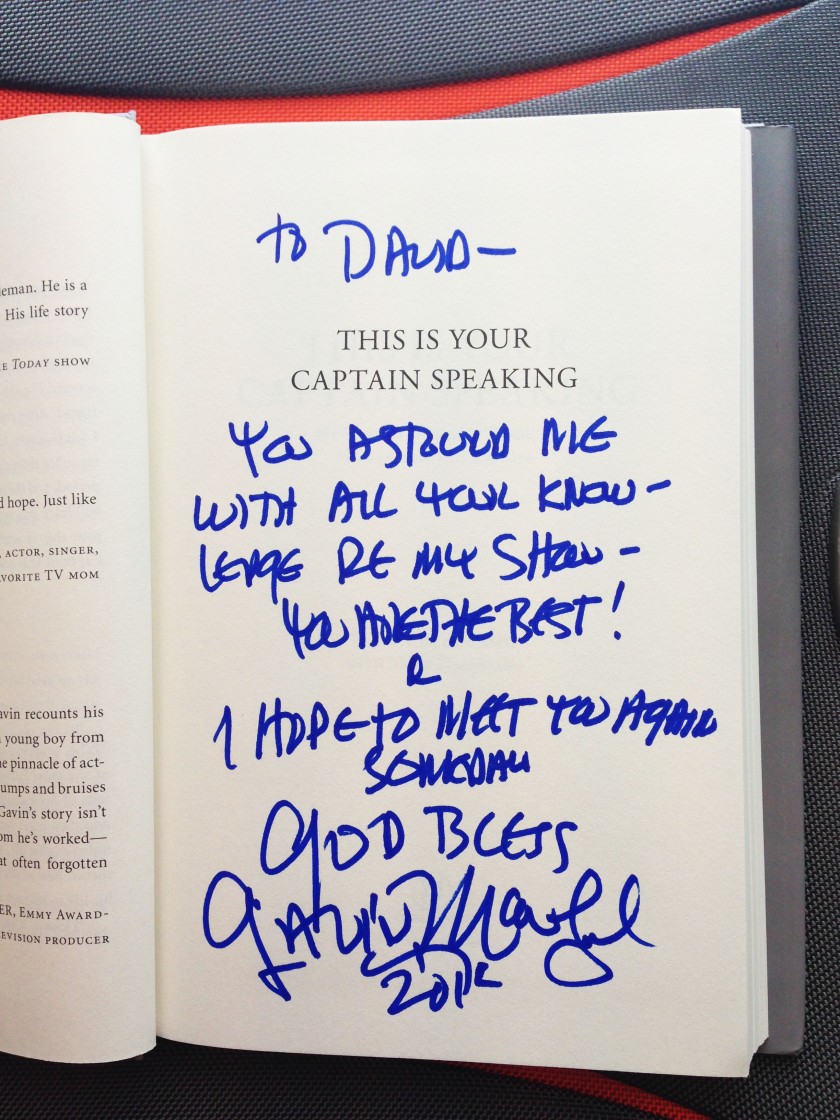 Gavin's inscription on my copy of This Is Your Captain Speaking. 